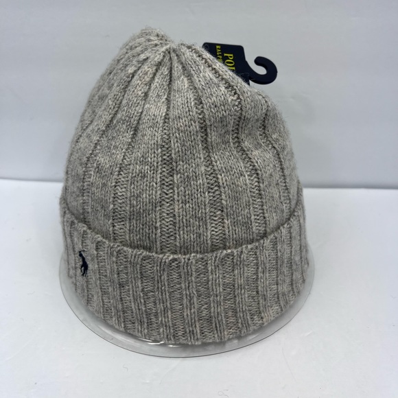 POLO RALPH LAUREN, GREY BEANIE, ONE SIZE FITS, 50% WOOL 50% NYLON, UNISEX - Picture 2 of 11